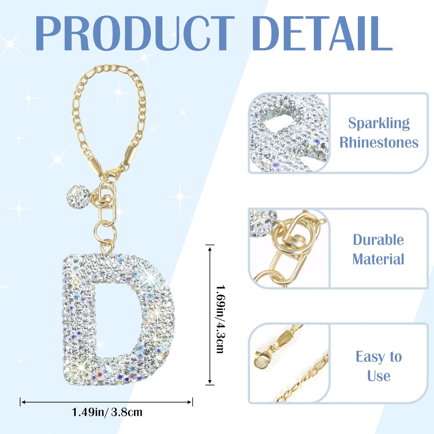 Mokoart Glitter Letter Tumbler Accessories for Stanley Cup, Water Bottle Chain for Stanley/Simple Modern Tumbler with Handle, Cute Initial Name ID with Bling Letter for Stanley Cup Accessories (D)