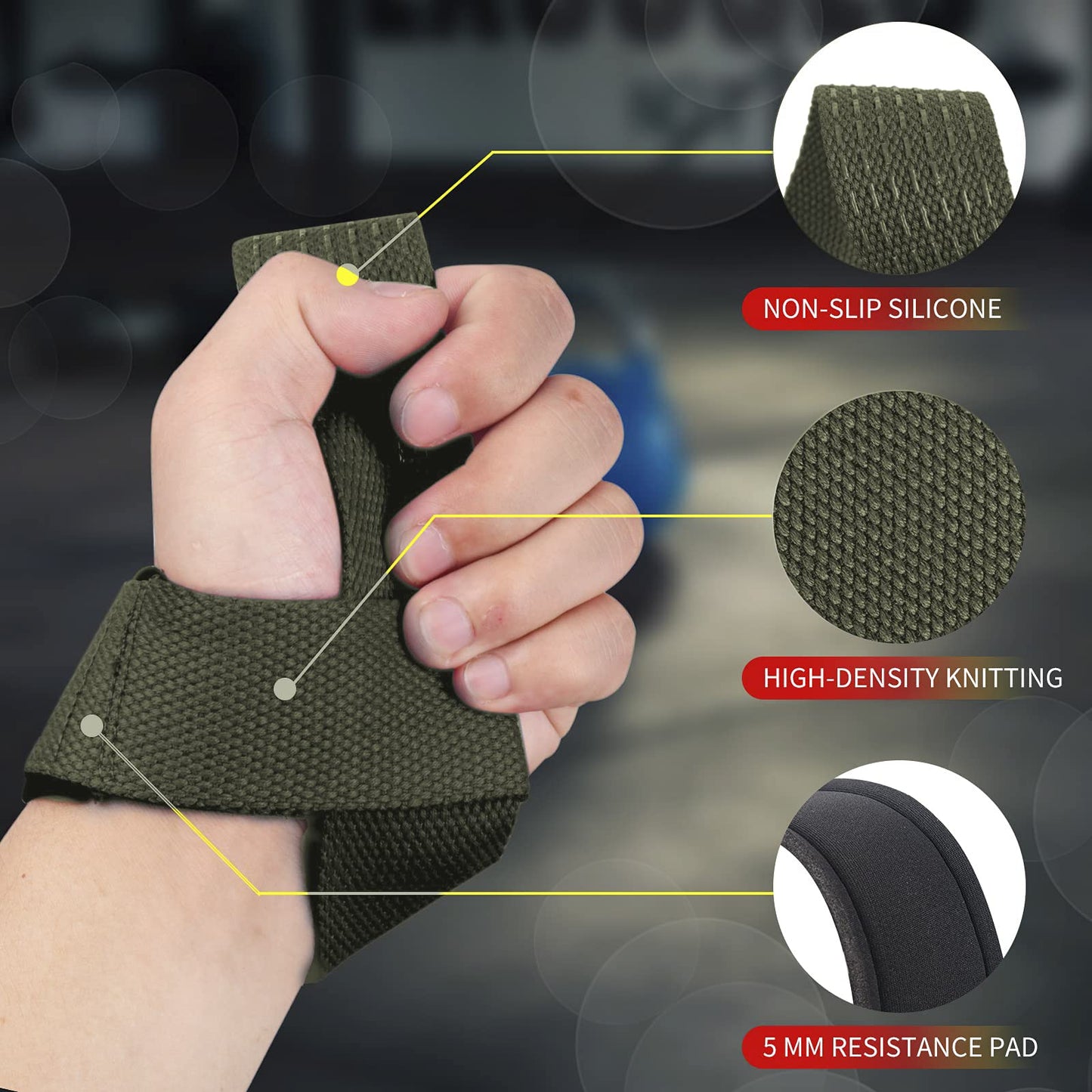 SKDK Cotton Hard Pull Wrist Lifting Straps Grips Band-Deadlift Straps with Neoprene Cushioned Wrist Padded and Anti-Skid Silicone - for Weightlifting, Bodybuilding, Xfit, Strength Training (ArmyGreen)