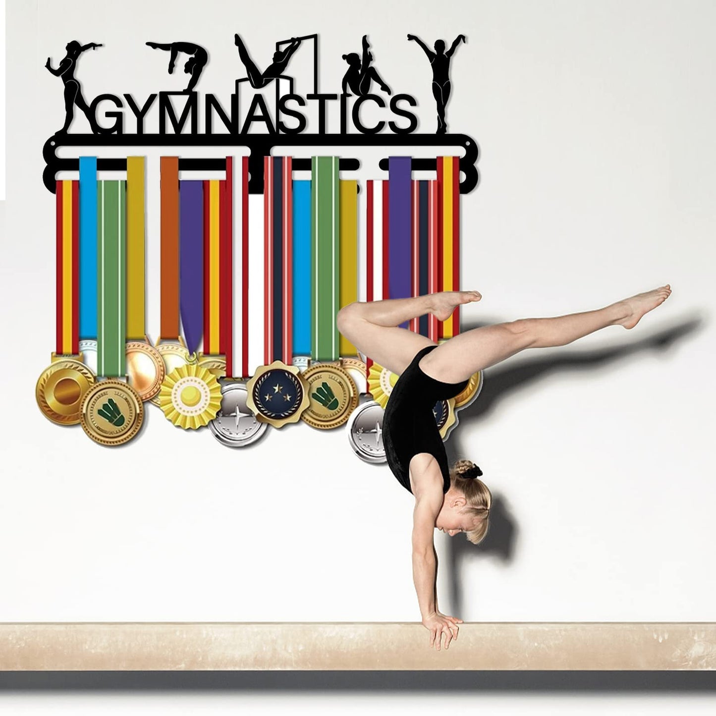 SUPERDANT Gymnastics Medal Hanger Display Gymnastics Medal Holder Sports Medal Hanger Display Metal Holder Race Award Ribbon Display for Girls Competition Medal Hanging Athlete Gift