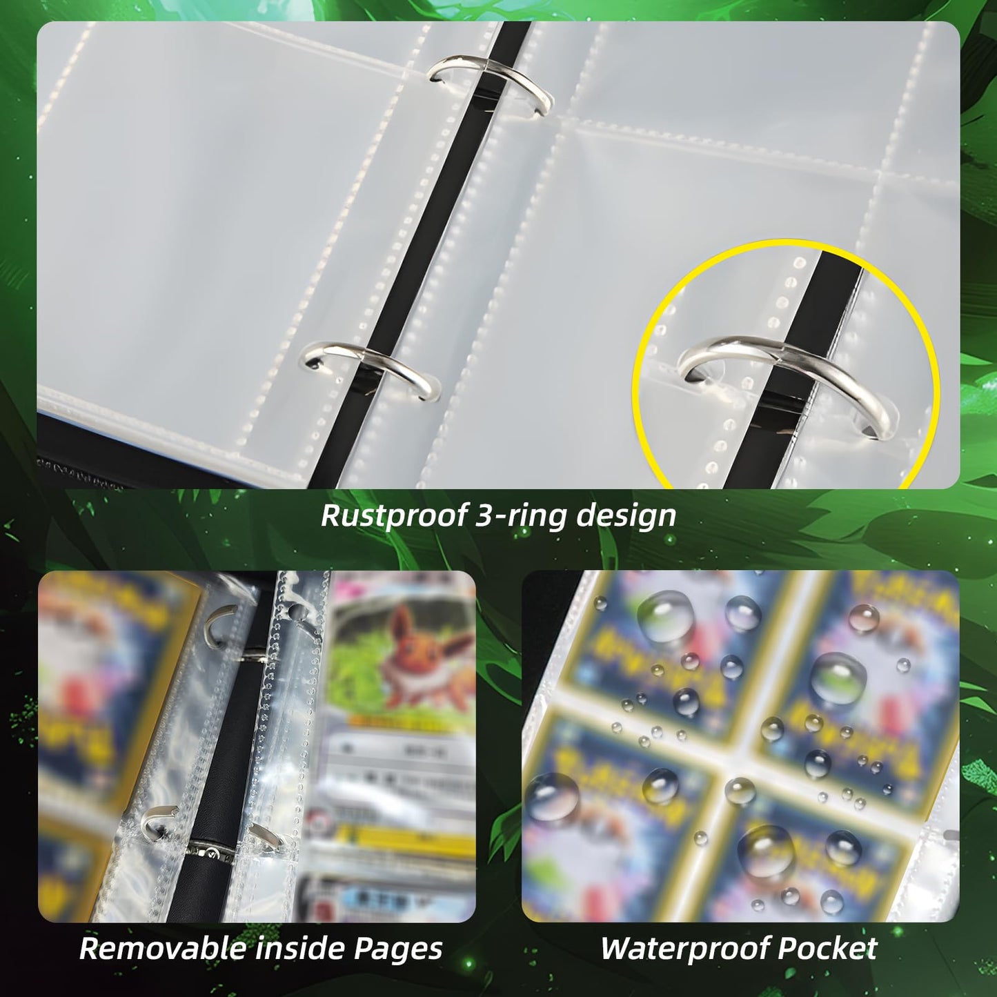 JDDWIN Trading Card Binder 9-Pocket,Premium Zipper Trading Card Holder 900 Pockets and 50-Page Double-Sided Storage with Removable Sleeves,Gift for Girls and Boys (B Pattern)