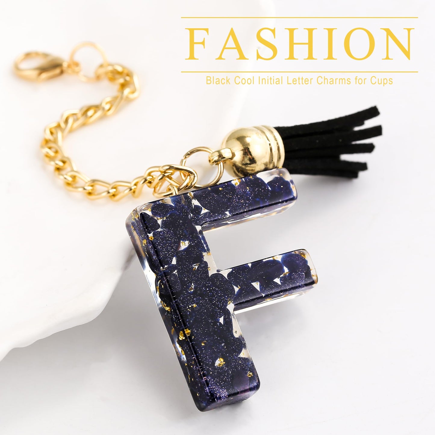 Letter Charm Accessories for Stanley Cup 1 PCS Cute Initial Keychain Handle Charm for Stanley Tumbler for Women Black Letter F