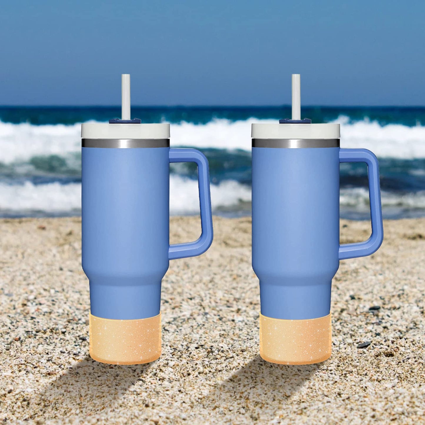 WUQID 2 Pack Bling Silicone Boot Compatible with Stanley Quencher Adventure 40oz & Stanley IceFlow 20oz 30oz, Reduces Dents Protective Water Bottle Bottom Cover Sleeve Compatible with Stanley Tumbler