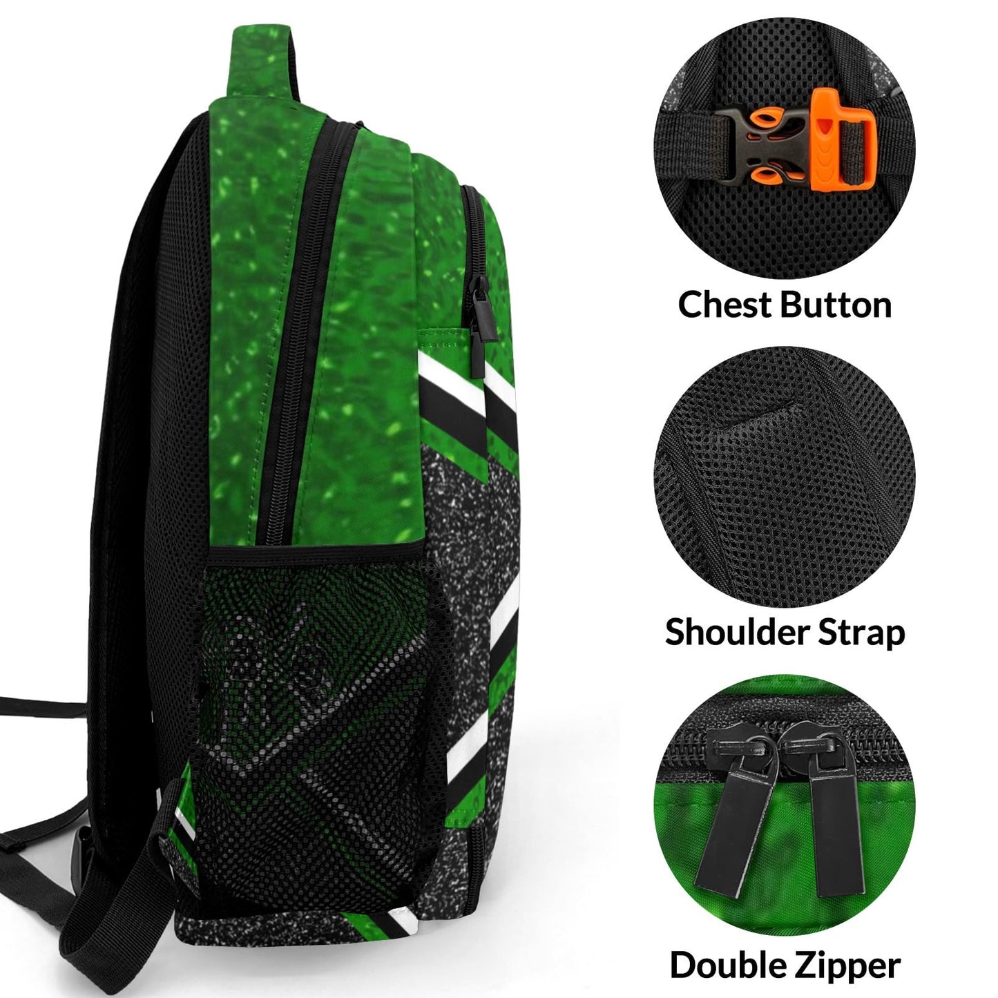 XIUCOO Cheer Cheerleading Green Waterproof Backpack Shoulder Bag Shcoolbag Book Bag for Boys Girls