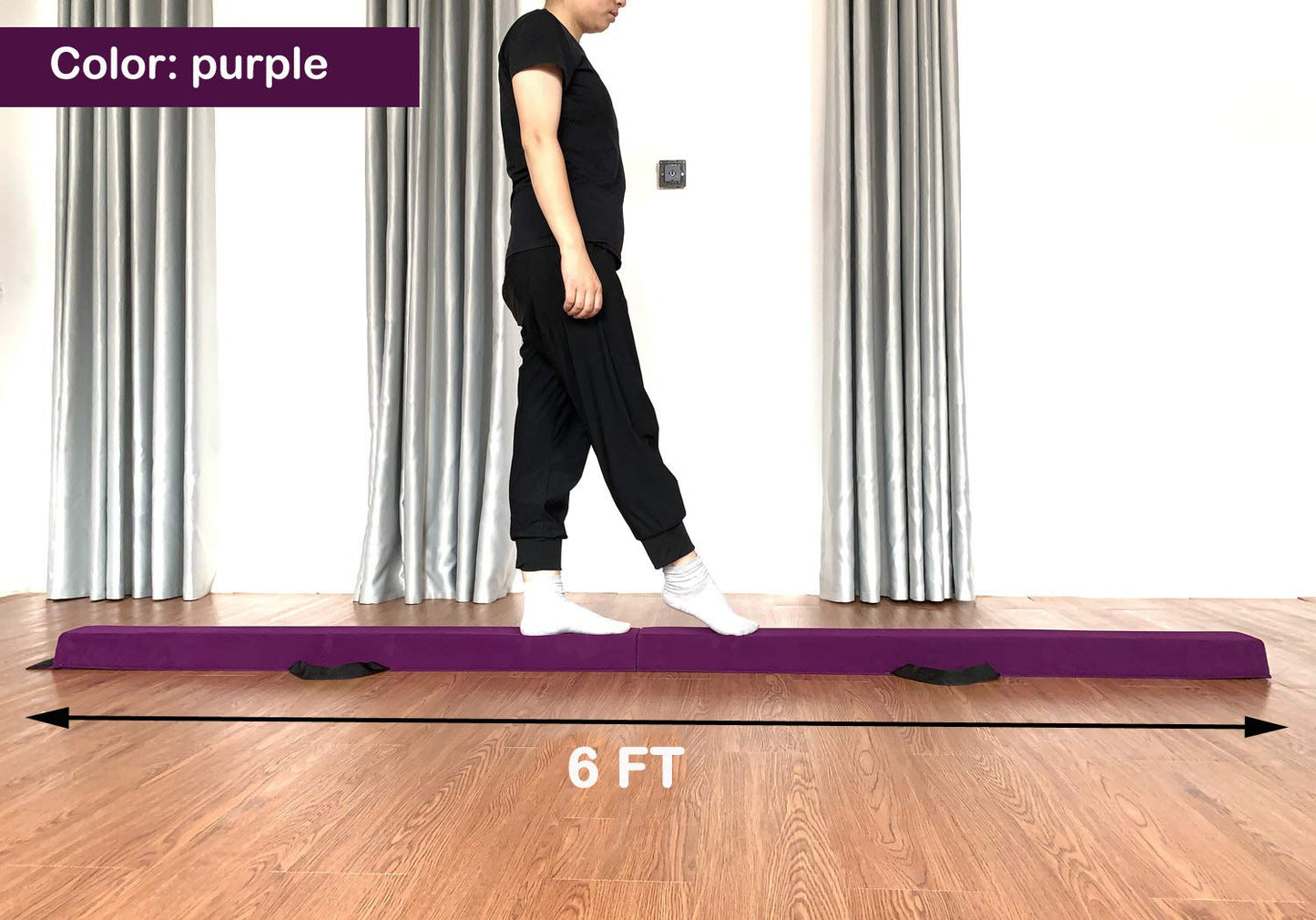 Marfula 6 FT / 8 FT / 9 FT Gymnastics Balance Beam Foam Folding Floor Beam - Extra Firm - Suede Cover - Anti Slip Bottom with Carry Bag For Kids/Adults Home Use (Purple, 6 FT)