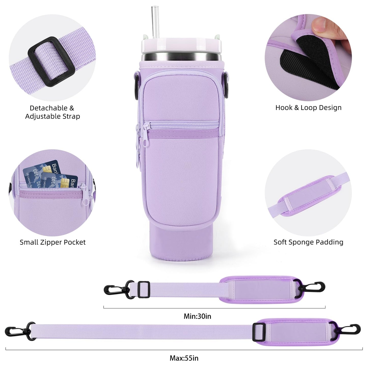 GOEWY Water Bottle Carrier Bag for Stanley 30oz Tumbler with Phone Pocket Water Bottle Holder with Strap Neoprene Water Bottle Pouch for Stanley Cup Accessories