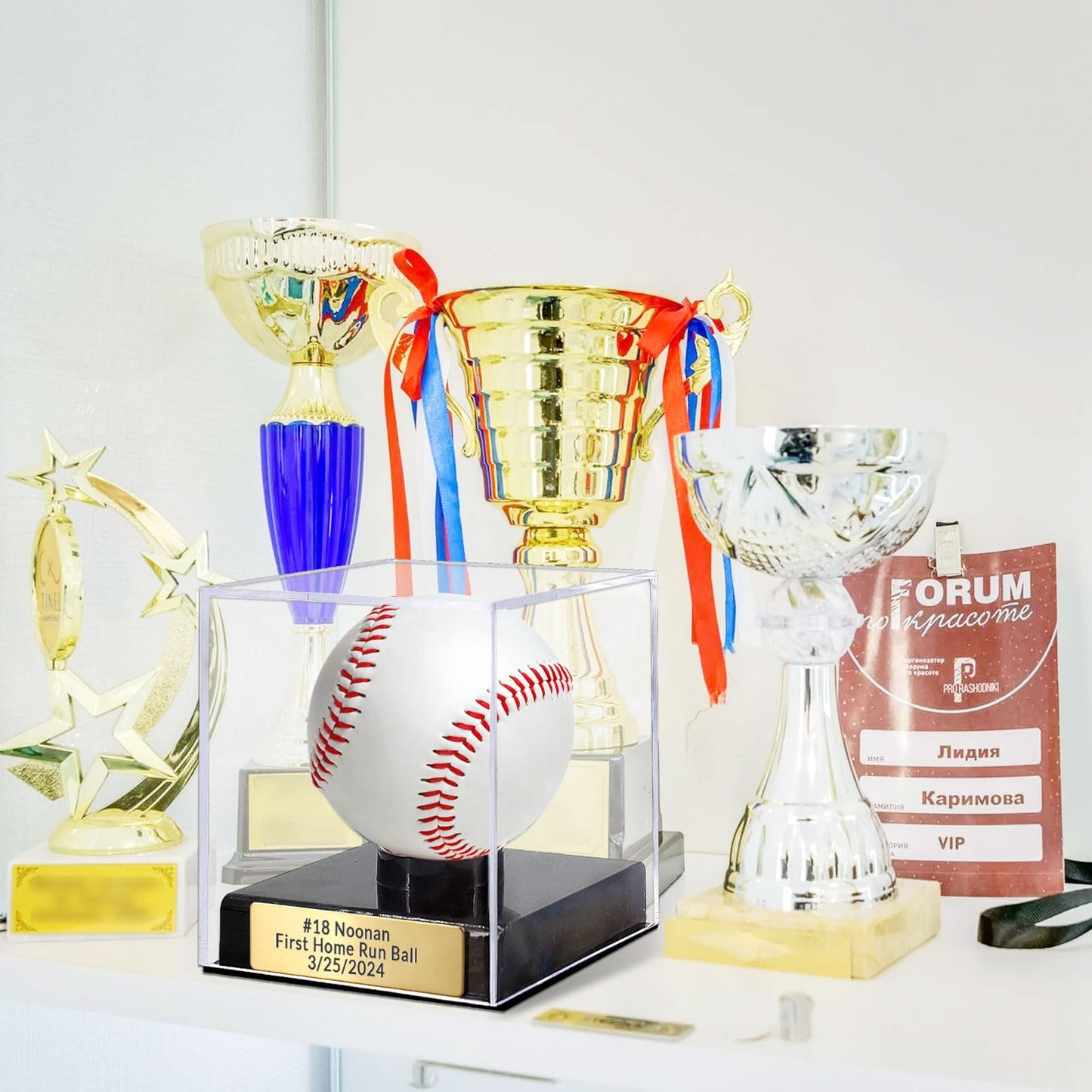 Custom Baseball Display Case Acrylic Baseball Holder Case Laser Engraved Plaque Showcase Your Cherished Baseball Memorabilia