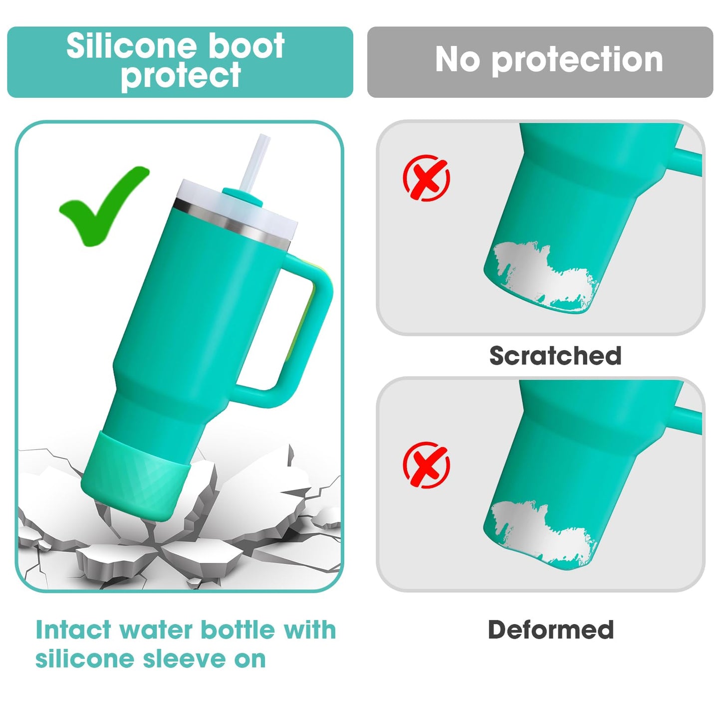 Upgrade 2PCS Protective Silicone Boot Bumper for Stanley Quencher Adventure 40oz 30oz IceFlow 20oz 30oz Tumbler, Water Bottle Bottom Sleeve Cover Accessories for Stanley Mug Cup(Cyan)