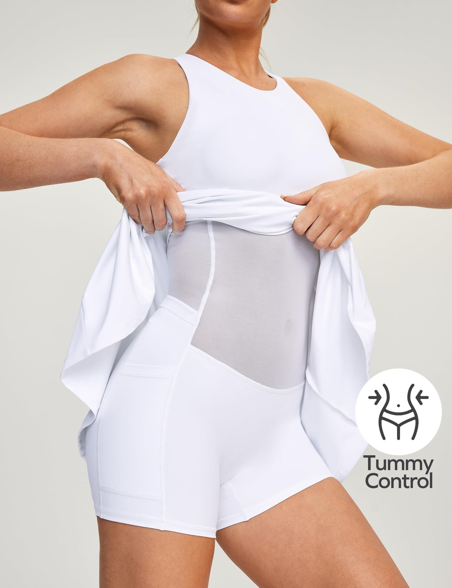Ewedoos Tennis Dress Womens Athletic Dress Built-in Easy Peezy Shorts & Bra High Neck Adjustable Straps Workout Dresses White