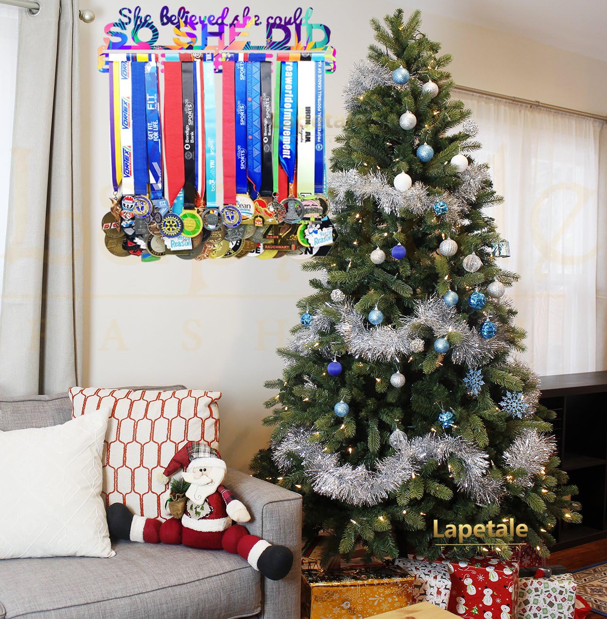 Lapetale Fashion Medal Hanger Holder Display Wall Rack Frame Shelf in 16" long-Medal Hanger Awards Ribbon Cheer,gymnastics,soccer,softball Holder Display Custom Rack for Sports Medals Easy to Install