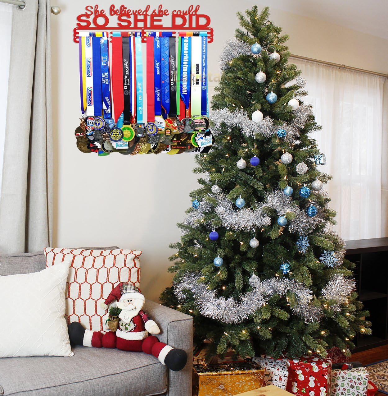 Lapetale Fashion RED Medal Hanger Holder Display Wall Rack Frame Shelf-Medal Hanger Awards Ribbon Cheer,gymnastics,soccer,softball Holder Display Custom Rack for 60 Medals