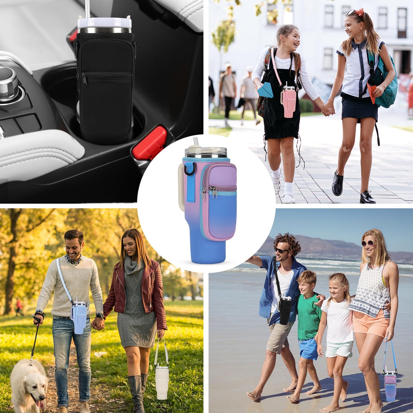 GOEWY Water Bottle Carrier Bag for Stanley 30oz Tumbler with Phone Pocket Water Bottle Holder with Strap Neoprene Water Bottle Pouch for Stanley Cup Accessories