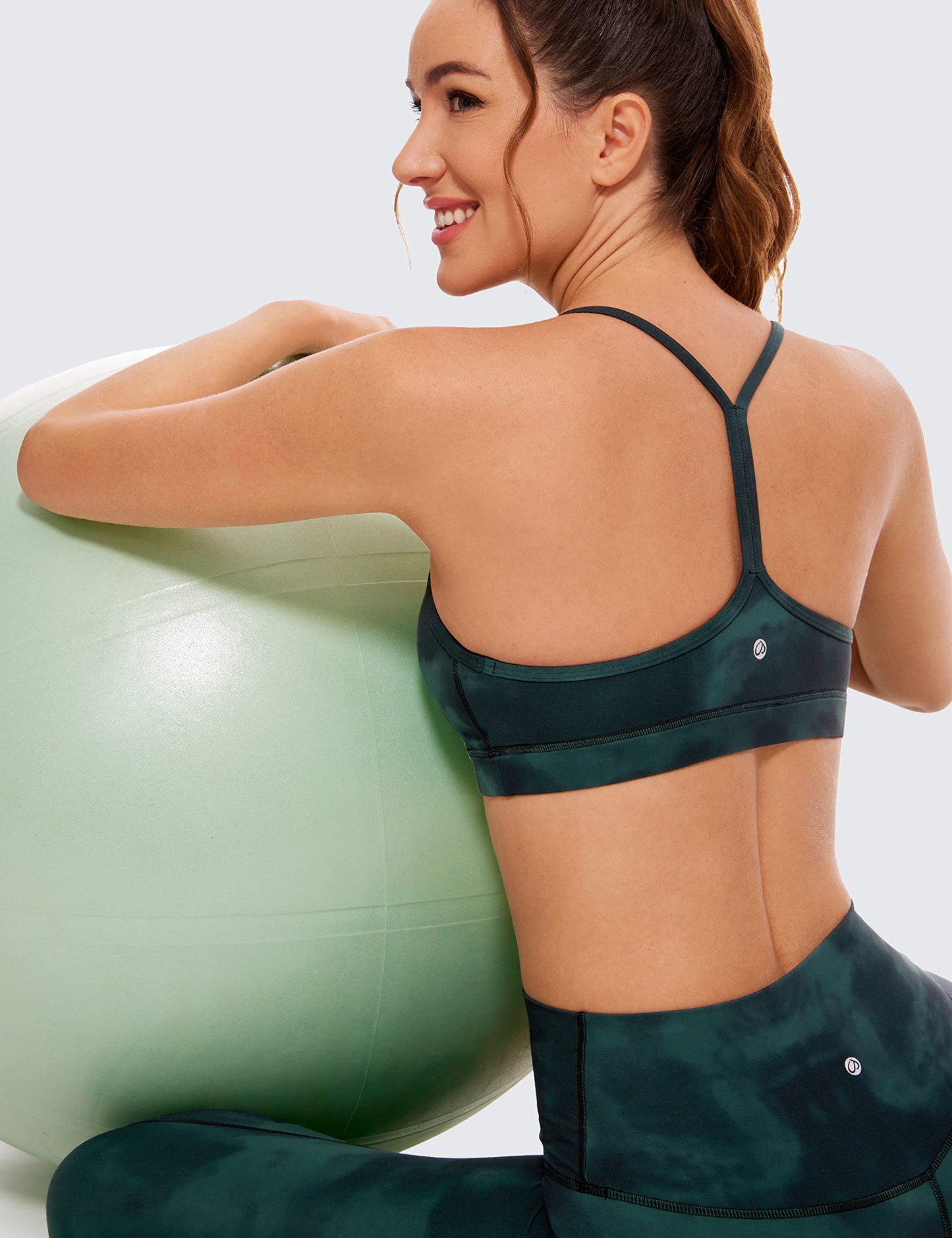 CRZ YOGA Butterluxe Womens Y Back Sports Bra - Padded Racerback Low impact Spaghetti Thin Strap Workout Yoga Bra Green Tie-Dye Flowers X-Small