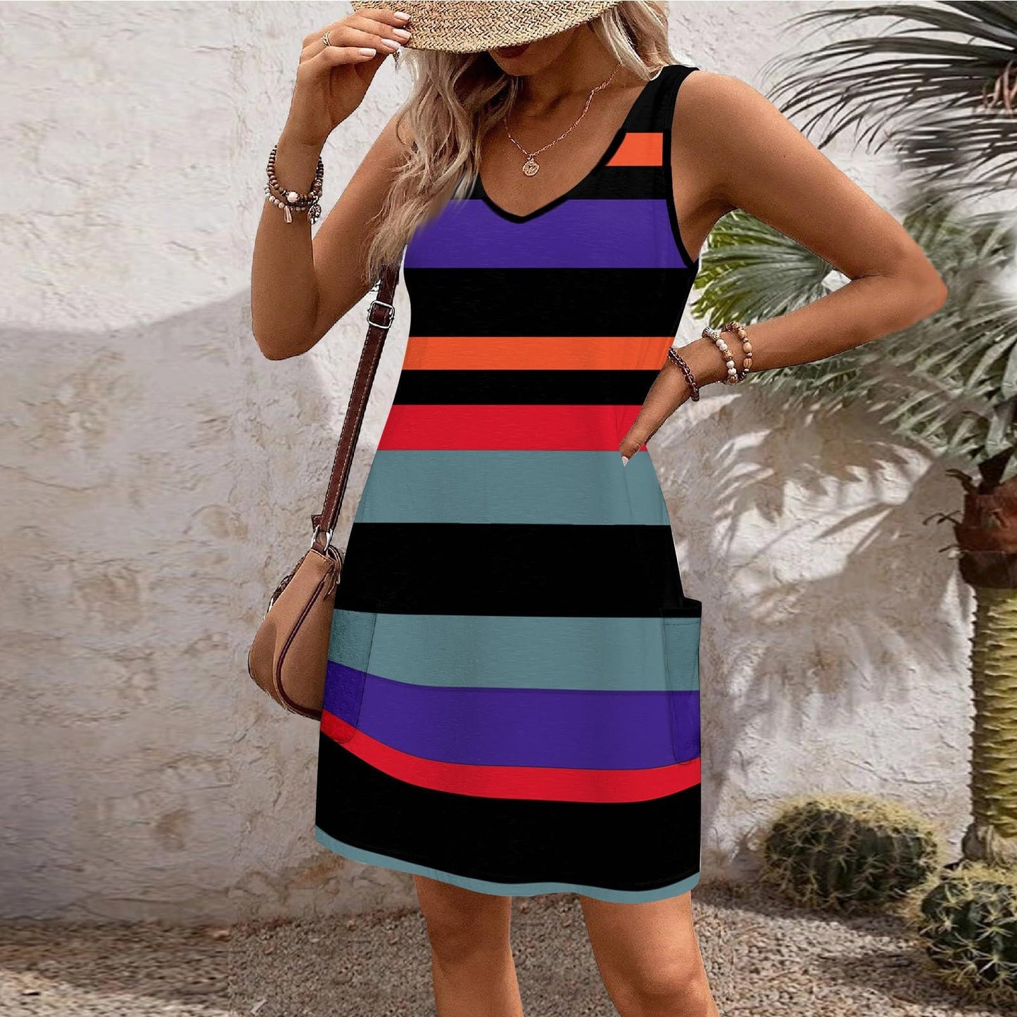 Generic Vacation Dresses for Women 2024 Beach Casual Sundress with Pockets Tank V Neck T-Shirts Dress Printed Sleeveless Dress 3XL Summer Dresses Bathing Suit Cover Up Women(3-Dark Purple,Medium)