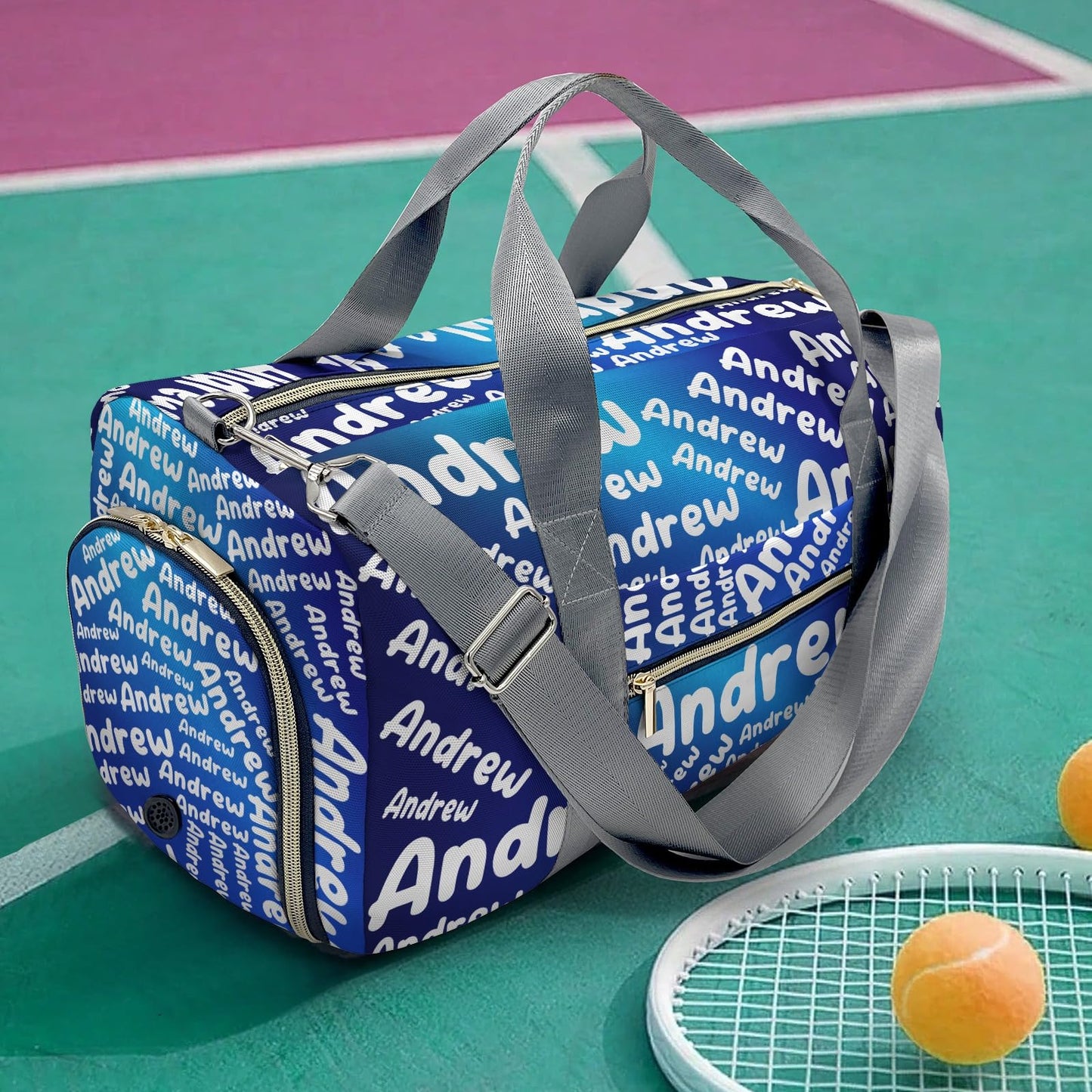 Personalized Sports Gym Bag Weekender Overnight Bags Blue Gradient Customized Travel Duffel Bag with Name Waterproof Luggage Bag for Women
