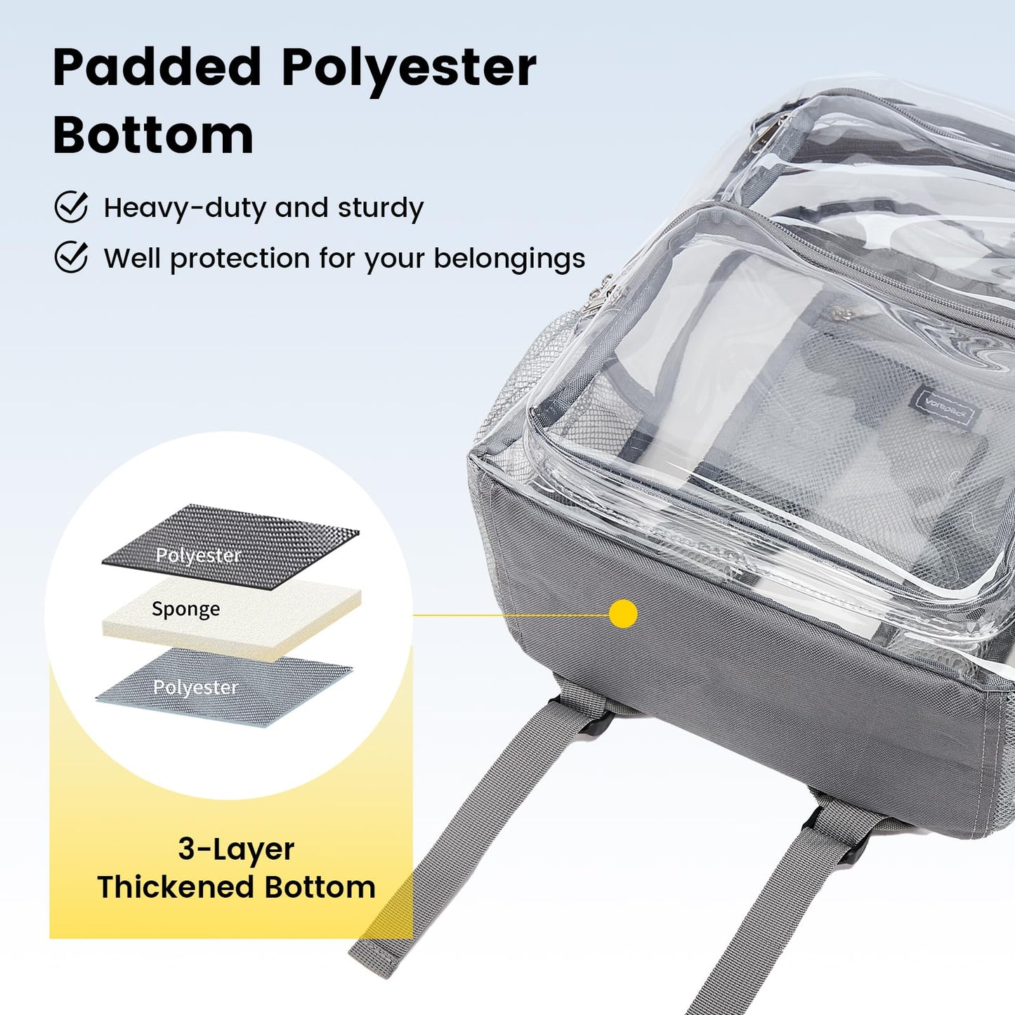 Vorspack Clear Backpack Heavy Duty - Large Clear Bookbag Transparent Backpacks See Through Backpack for College Work Travel Festival - Grey