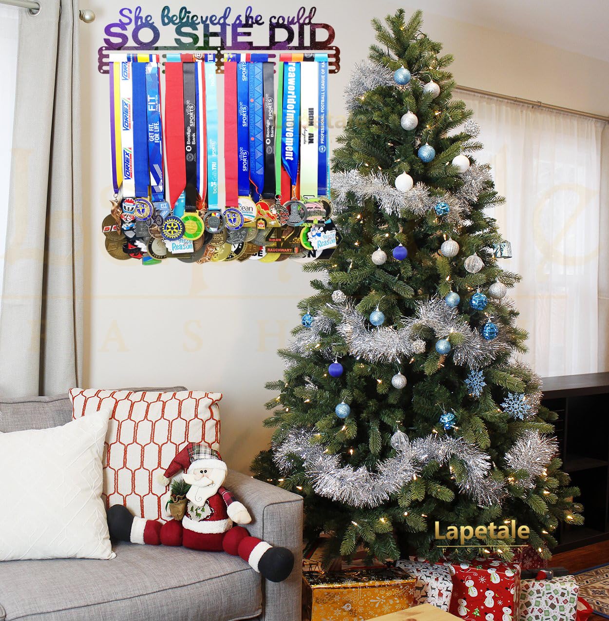 Lapetale Fashion Medal Hanger Holder Display Wall Rack Frame Shelf in 16" long-Medal Hanger Awards Ribbon Cheer,gymnastics,soccer,softball Holder Display Custom Rack for Sports Medals Easy to Install
