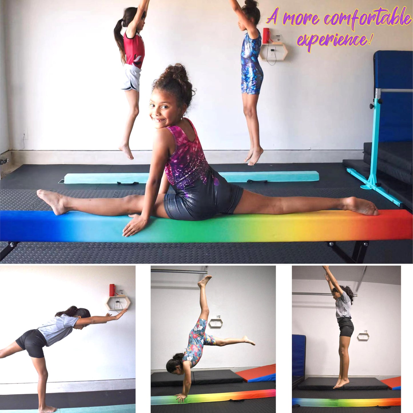 PreGymnastic 6FT/8FT/9.5FT Folding Balance Beam for Kids 3-12,Foldable Gymnastics Floor Beam-Extra Firm Suede Cover with Carry Bag for Home-Gym Equipment for Toddler Teenage (Rainbow, 6FT)