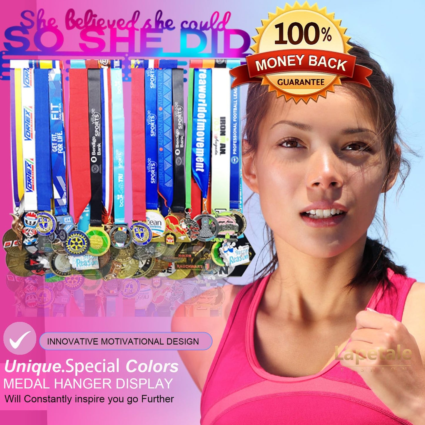 Lapetale Fashion Medal Hanger Holder Display Wall Rack Frame Shelf in 16" long-Medal Hanger Awards Ribbon Cheer,gymnastics,soccer,softball