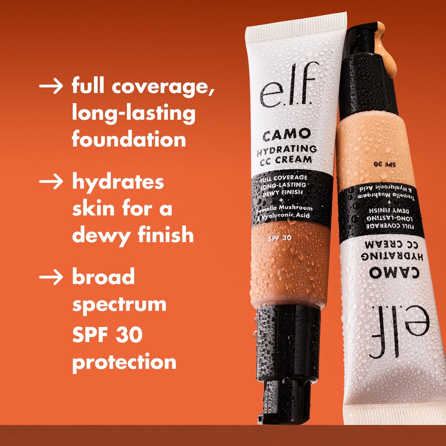 e.l.f. Hydrating Camo CC Cream, SPF 30, Color Correcting Full Coverage Foundation For A Dewy Finish, Vegan & Cruelty-Free, Deep 510 C