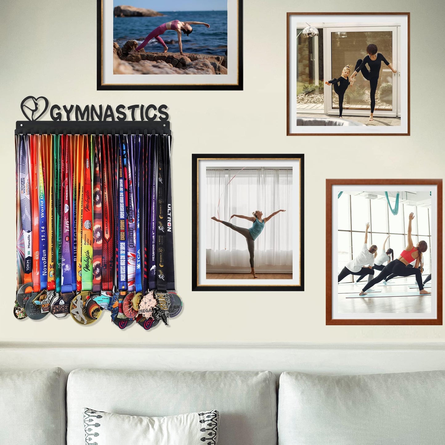 Goutoports Gymnastics Medal Holder - Medal Hanger Display - with 20 Hooks Hold Up 60 Medals - Equipped with Mounting Accessories Easy to Install Easy to Use