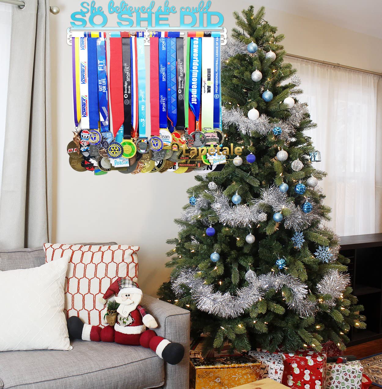 Lapetale Fashion She Believed She Could SO SHE DID Medal Hanger Display,Medal Holder Upgraded New for Sports,Cheer,Gymnastics,Soccer,Softball,Marathon