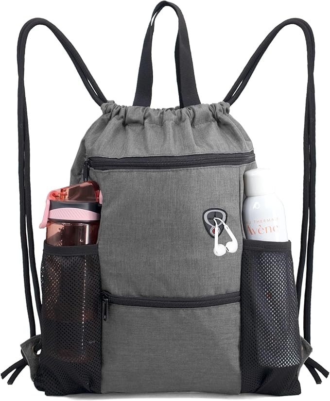 BeeGreen Drawstring Backpack Sports Gym Bag With Shoe Compartment and Two Water Bottle Holder …