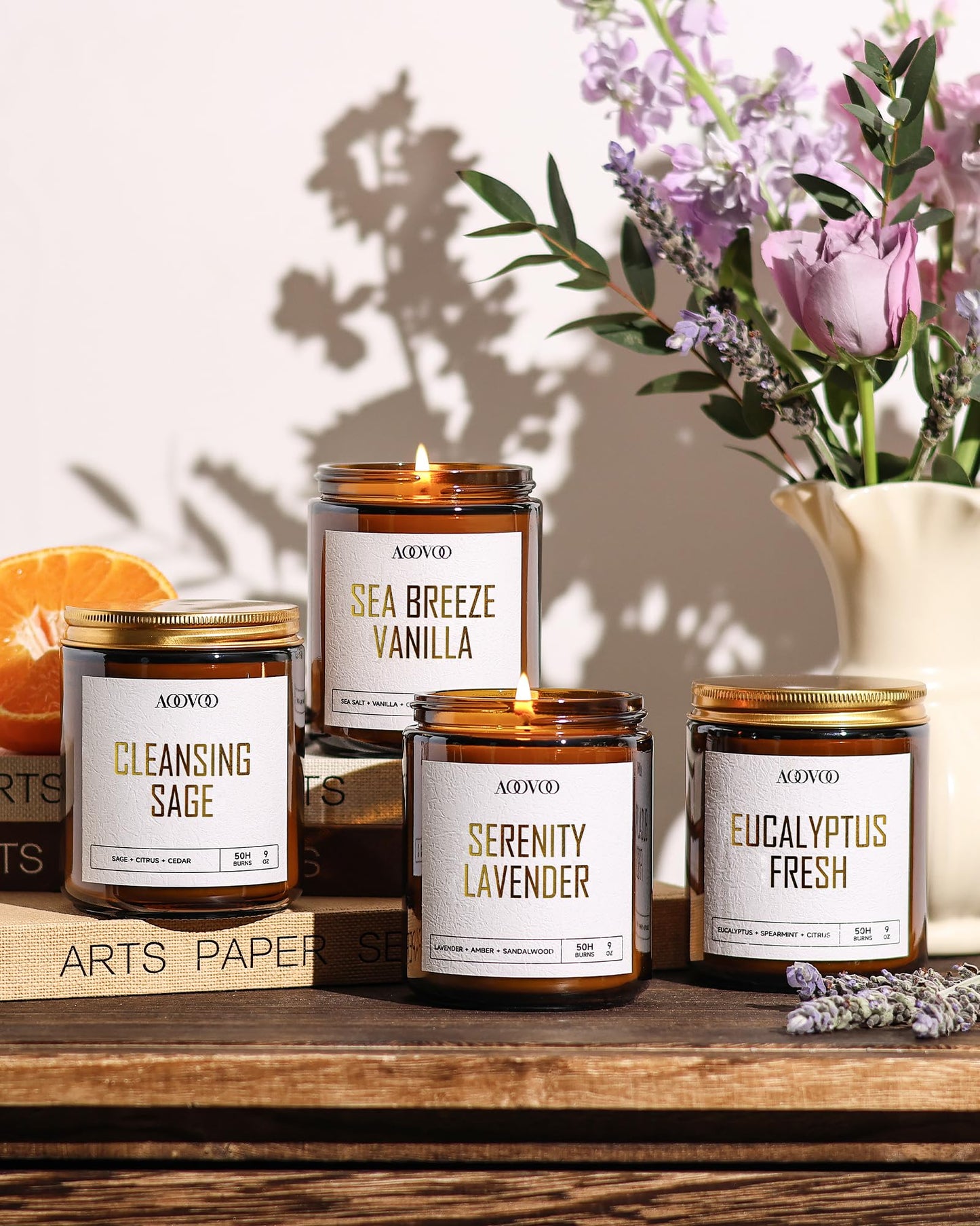 AOOVOO Scented Candles - 4PC Candle Set, 36 oz Soy Candles, Soy Candle for Home Scented, Lavender/Vanilla/Eucalyptus/Sage