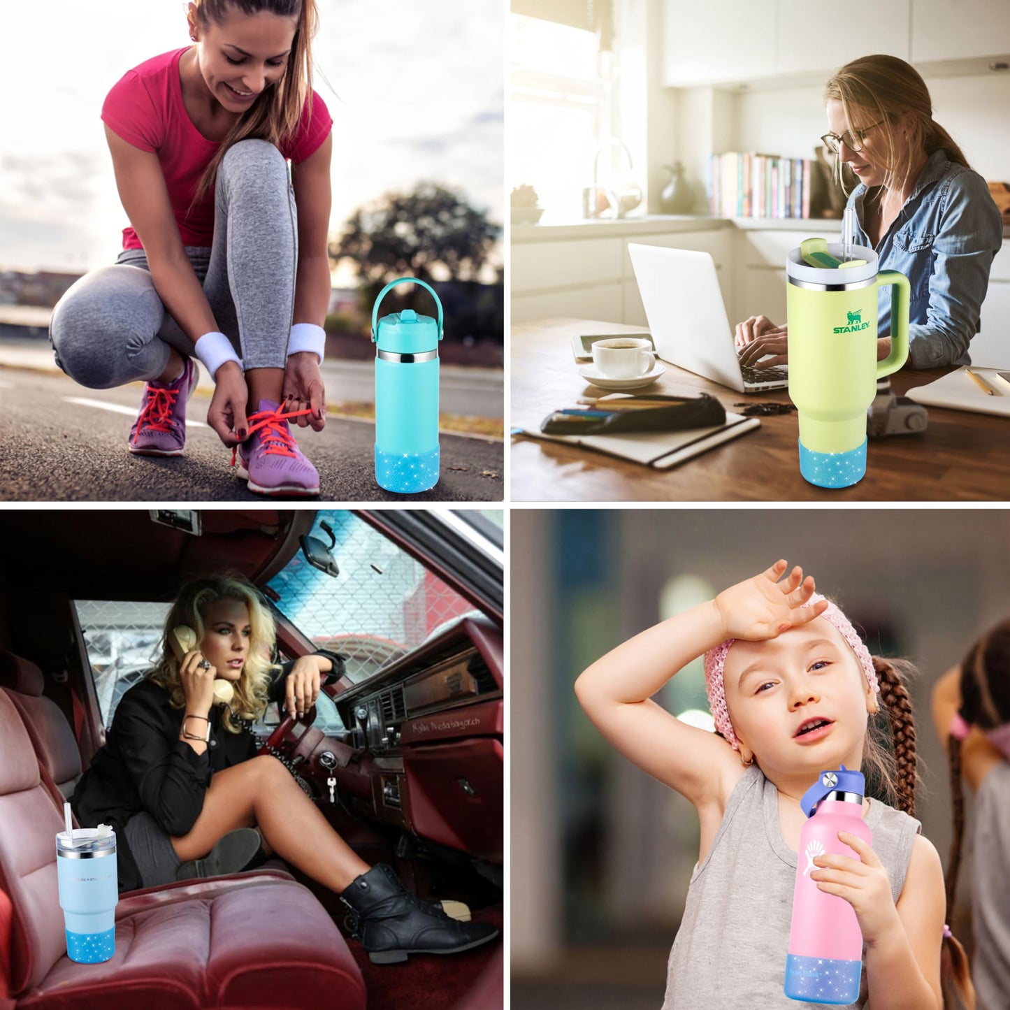Silicone Boots for Stanley Cup 20-40 OZ, Glitter Boot for Stanley IceFlow 20 30 OZ, Bottom Protector Sleeve for Hydroflask 12-24 OZ Sports Water Bottle Boot Accessories (Clear Ocean)