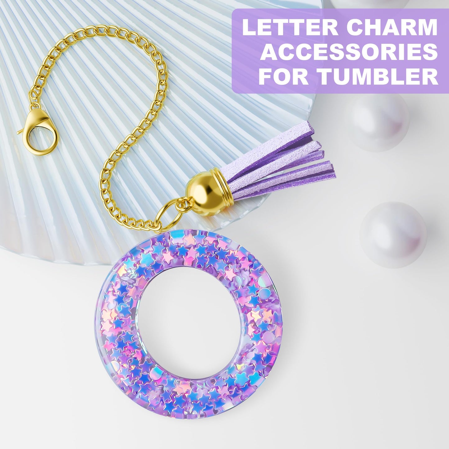 MOYOHIM Letter Charm for Stanley Cup, 1PCS Cute Tumbler Accessories Charm for Handle, Purple Personalized Initial Keychain Charm for Girls Women