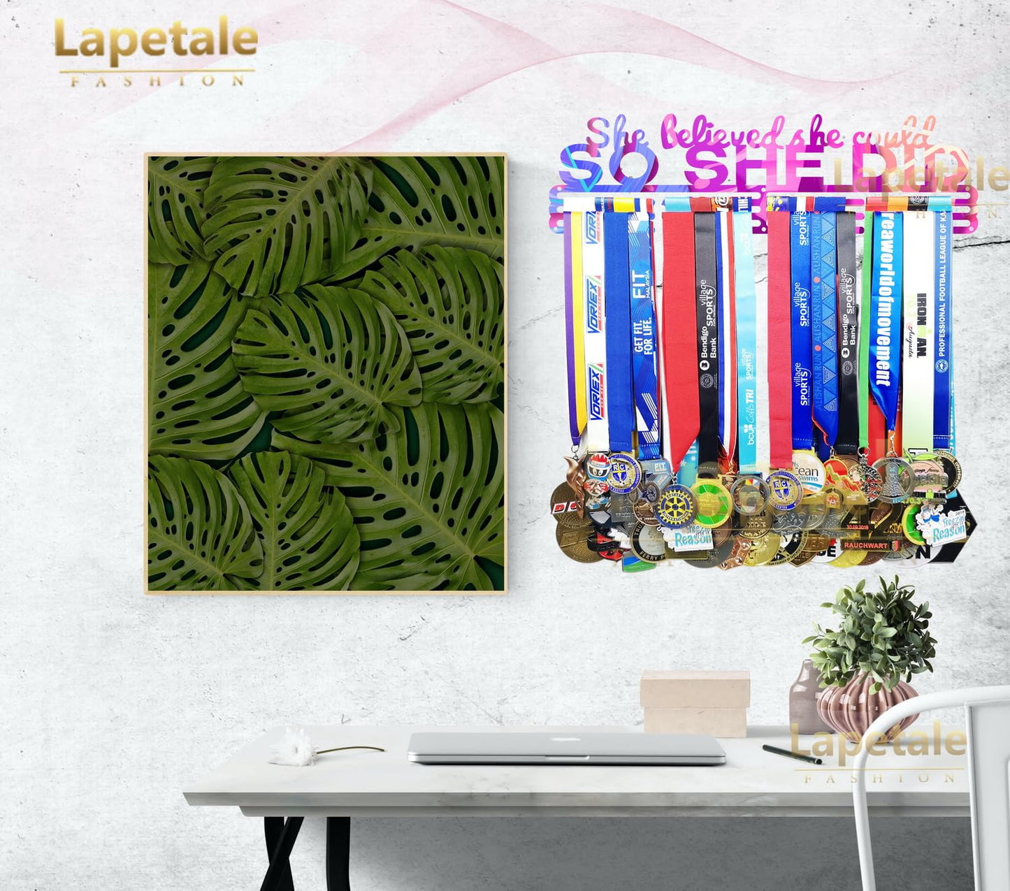 Lapetale Fashion Medal Hanger Holder Display Wall Rack Frame Shelf in 16" long-Medal Hanger Awards Ribbon Cheer,gymnastics,soccer,softball Holder Display Custom Rack for Sports Medals Easy to Install