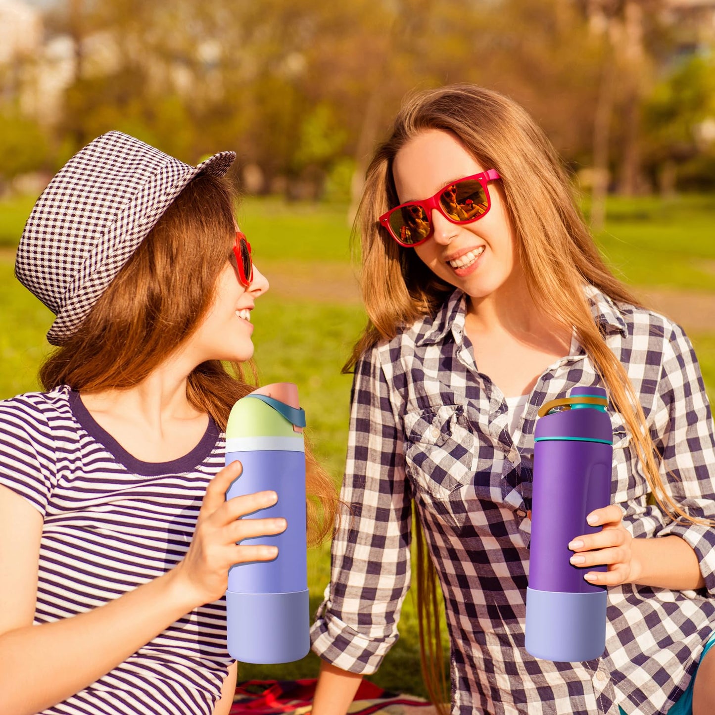 Comheral 2PCS Silicone Water Bottle Boot for Owala 24oz, Anti-Slip Protective Sleeve Bottom Bumper for FreeSip, Twist, and Flip Stainless Steel Bottles, Dishwasher Safe and BPA Free(Purple)