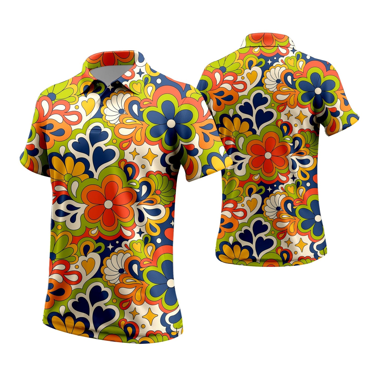 VUGOTU Hippie 70s Men Golf Shirts for Men,Hippie Shirts Psychedelic Shirt Short Sleeve,Mens 70s Shirt 70s Outfits