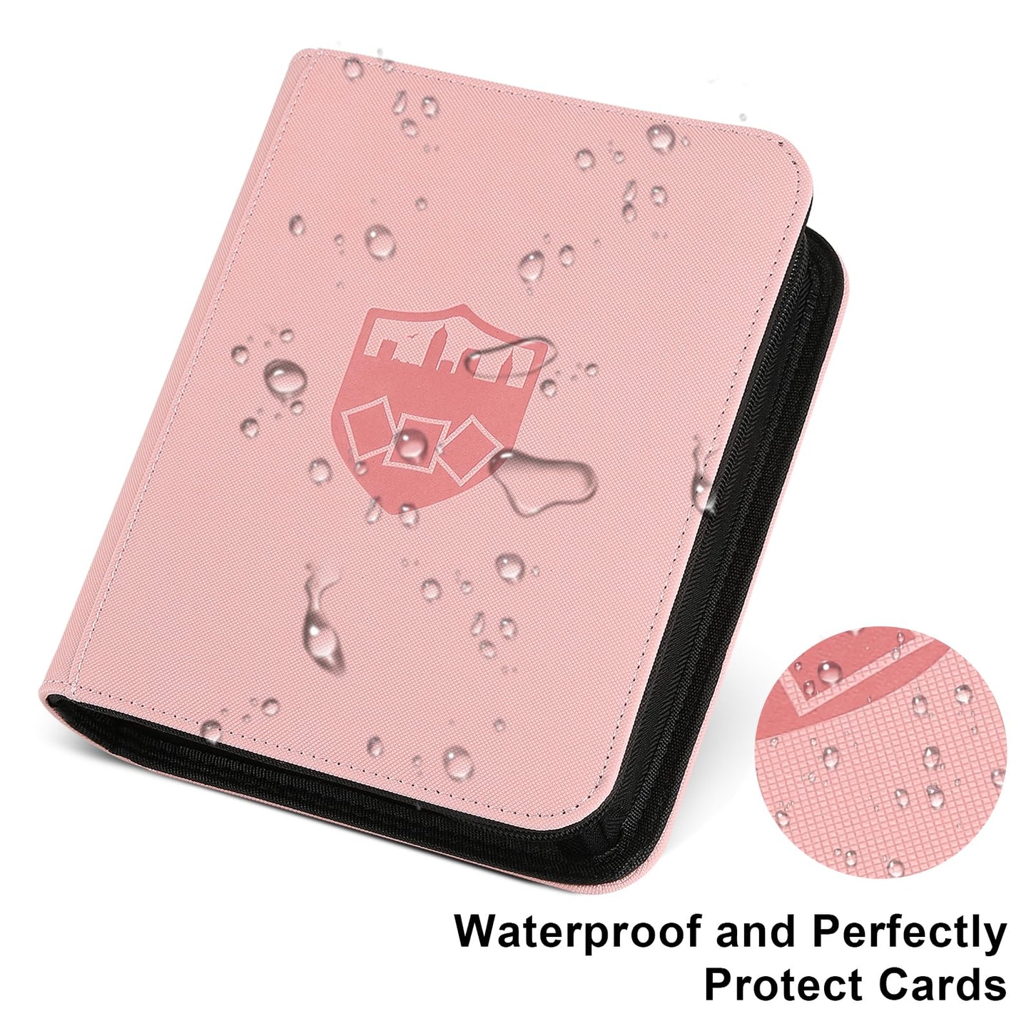 Trading Card Binder 4 Pocket, GERMUN PU Cover Card Binder for 160 Cards, Premium Trading Card Holder Folders, Double Sided Pocket Card Album for MTG, TCG (Pink)