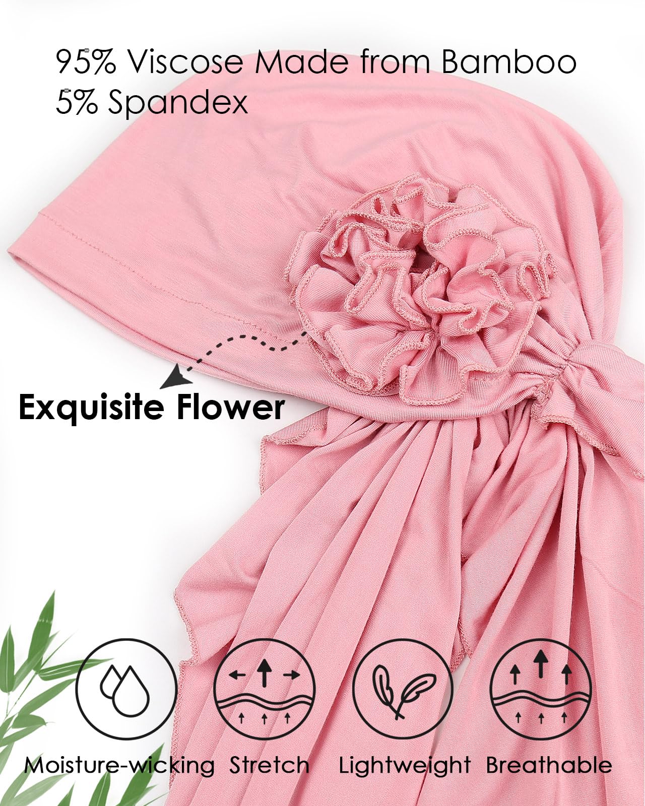 Womens Pre Tied Bandanas Soft Cancer Scarf Hair Cover Hat Pink