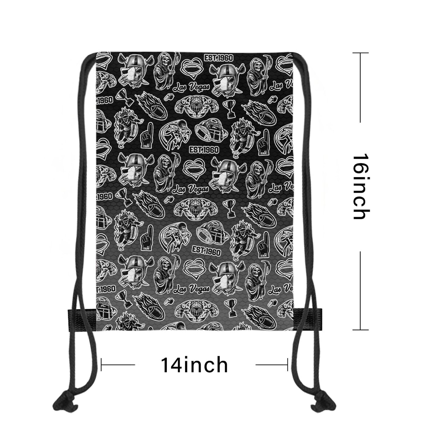 MAUPIVAE Las Vegas Drawstring Bags, Football Lovers Gym Sports Backpack, Black and Silver Hiking Travel Bag for Men Women