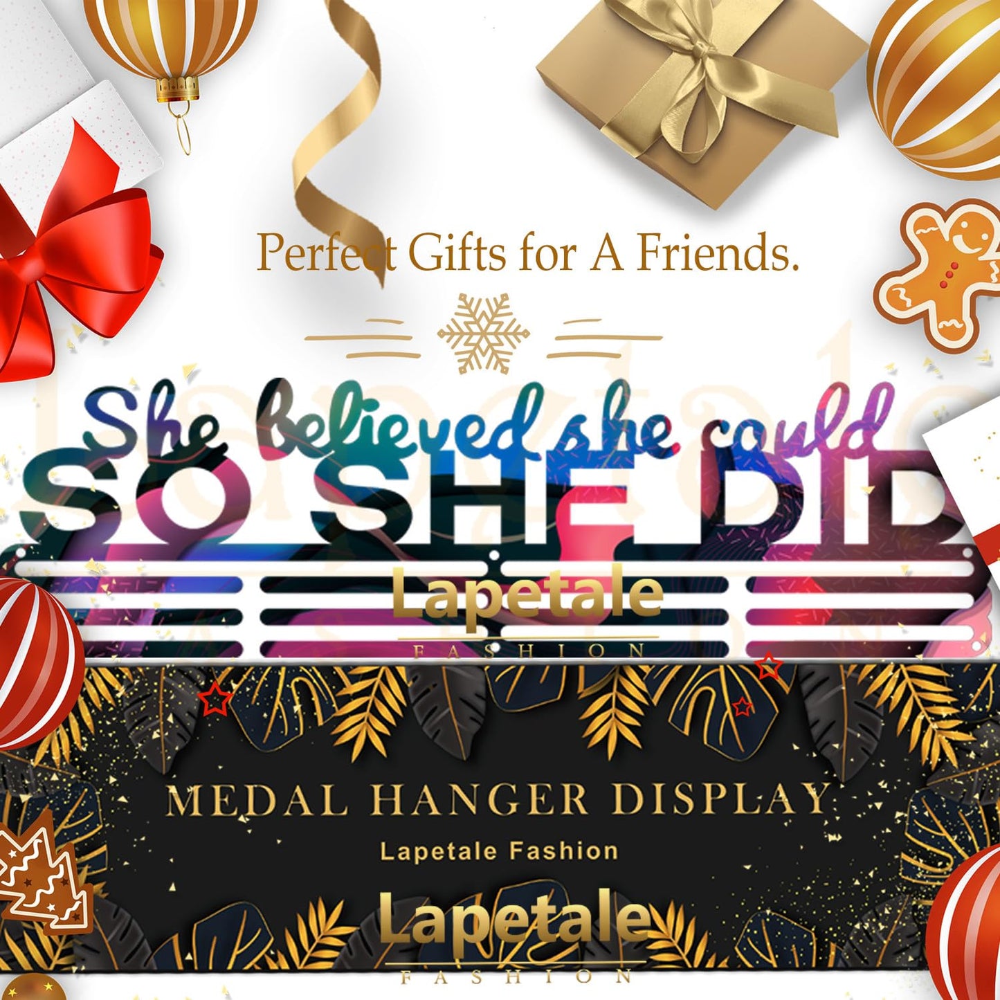 Lapetale Fashion Medal Hanger Holder Display Wall Rack Frame Shelf in 16" Long-Medal Hanger Awards Ribbon Cheer,Gymnastics,Soccer,Softball Holder Display Custom Rack for Sports Medals Easy to Install