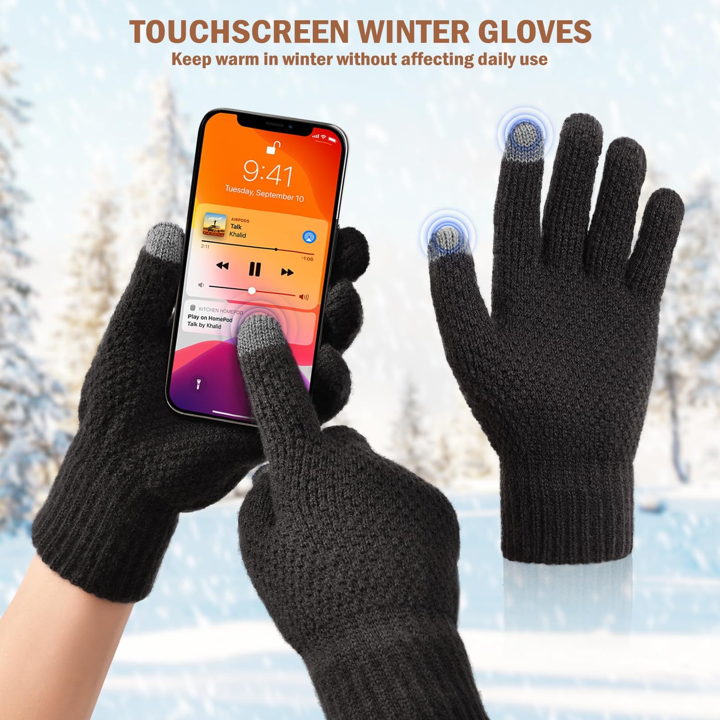 Winter Hat Beanie Circle Scarves Touchscreen Gloves Set, Warm Clothes Set with Knit Fleece Lined Skull Cap Gloves Neck Warmer for Men Women, Dark Grey