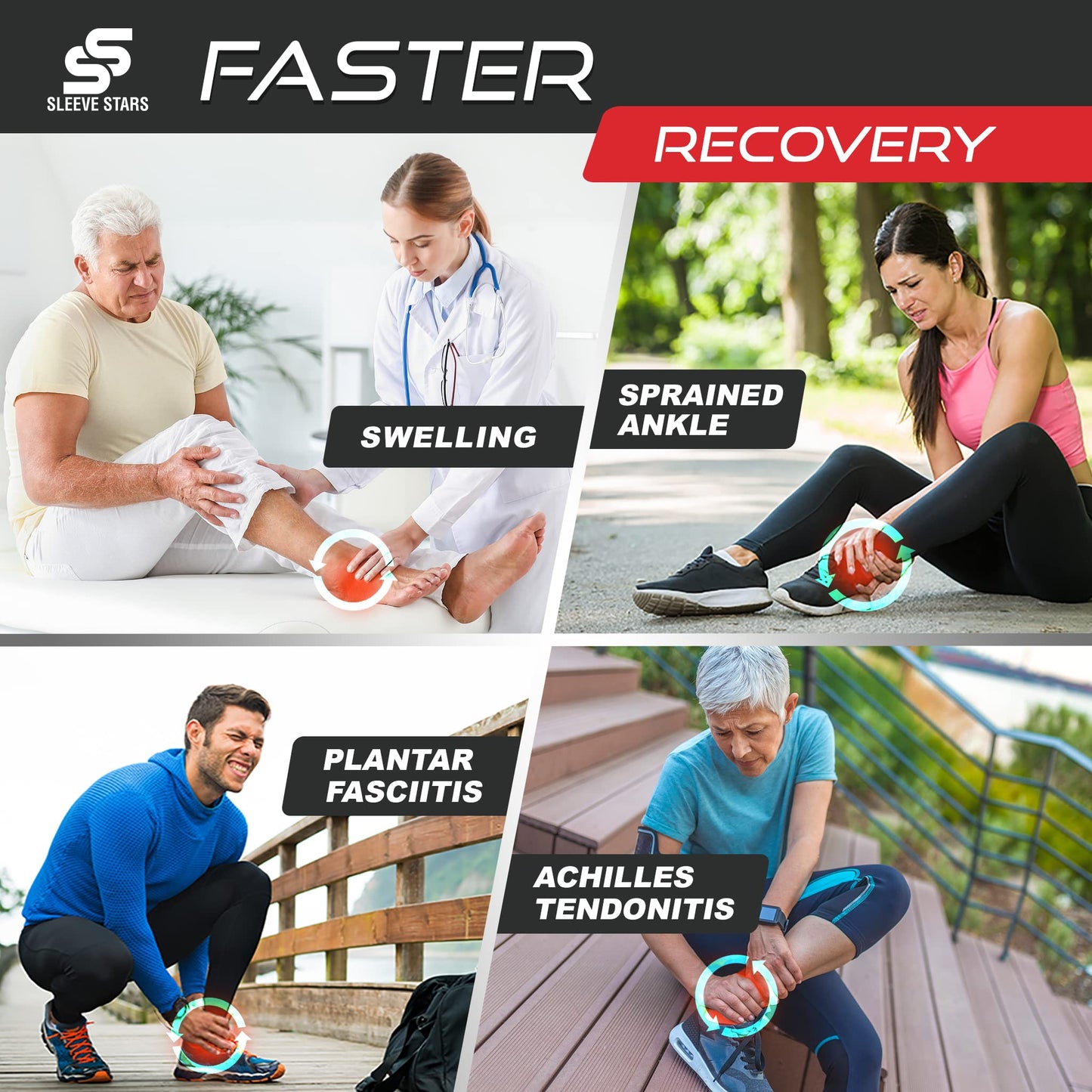 Sleeve Stars Ankle Brace for Sprained Ankle, Plantar Fasciitis Relief Achilles Tendonitis Brace, Ankle Support for Women & Men with Strap, Heel Protector Wrap for Pain & Compression (Single/Hot Pink)