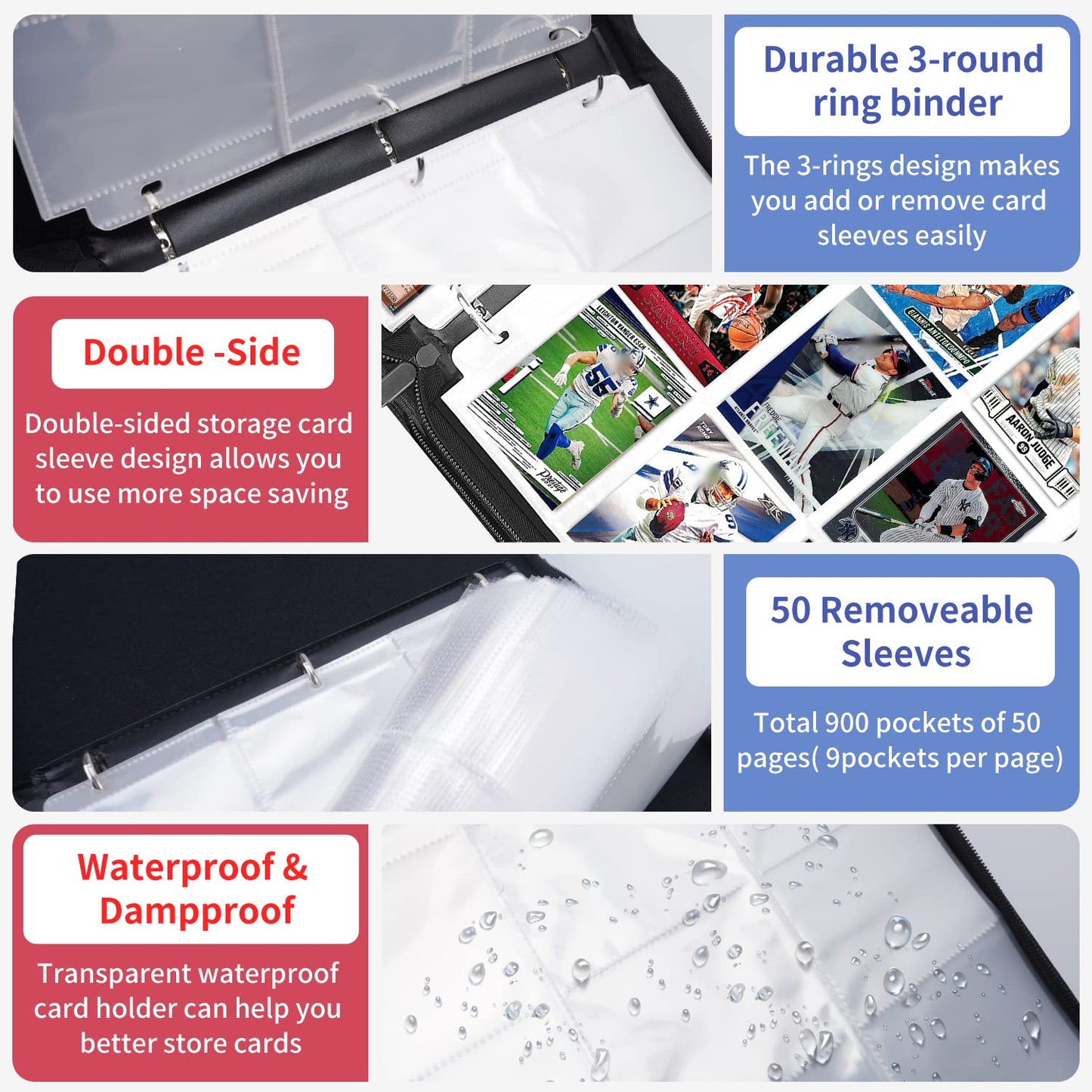 HESPLUS 900 Pockets Basketball Card Binder Sleeves, Trading Card Binder Collectible Trading Card Albums for Basketball Baseball Football Trading Sports Game Cards, Book Folder Organizer Card Holder