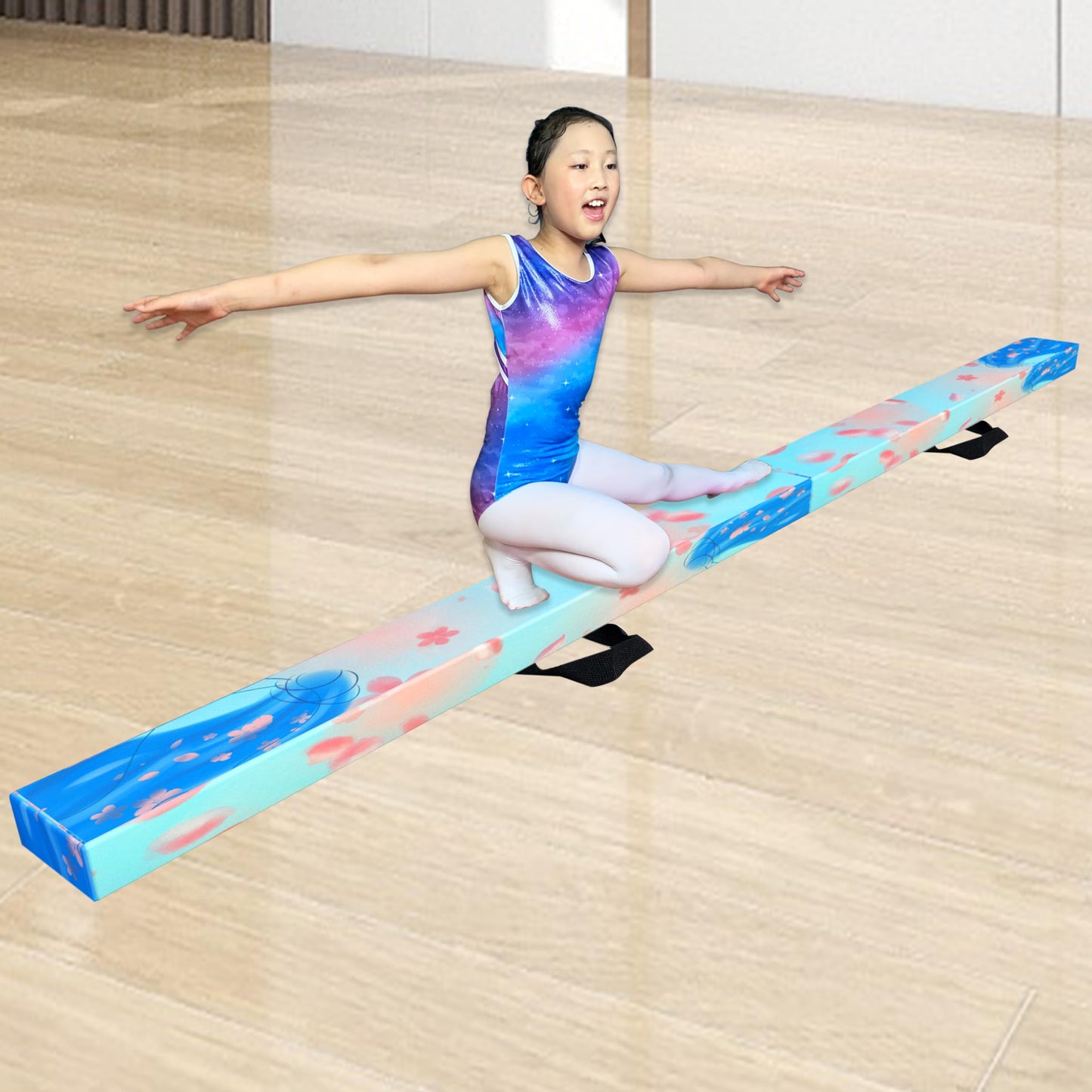 FC FUNCHEER 8FT Folding Balance Beam -Gymnastics Floor Beam - Gymnastics Equipment- Anti-Slip Bottom - Suede Cover - Carry Bag for Kids/Adults Home & Gym Center