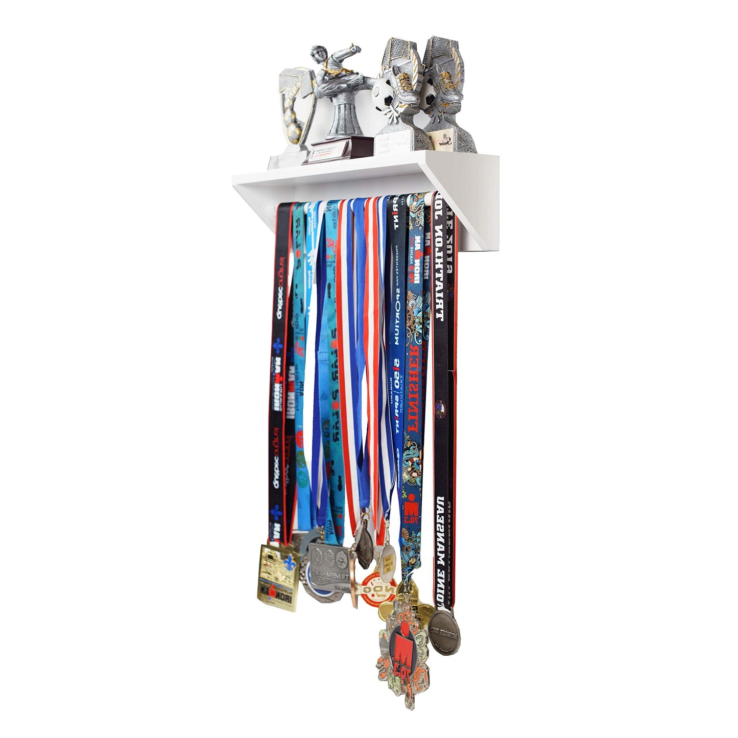 Paisa Home - Medal Hanger & Trophy Shelf- Use as a Medal Display with Shelf, Trophy Rack, Medal Holder and Medal Display Hanger, Race Medal Display and Medal Hanger with Shelf… (White)