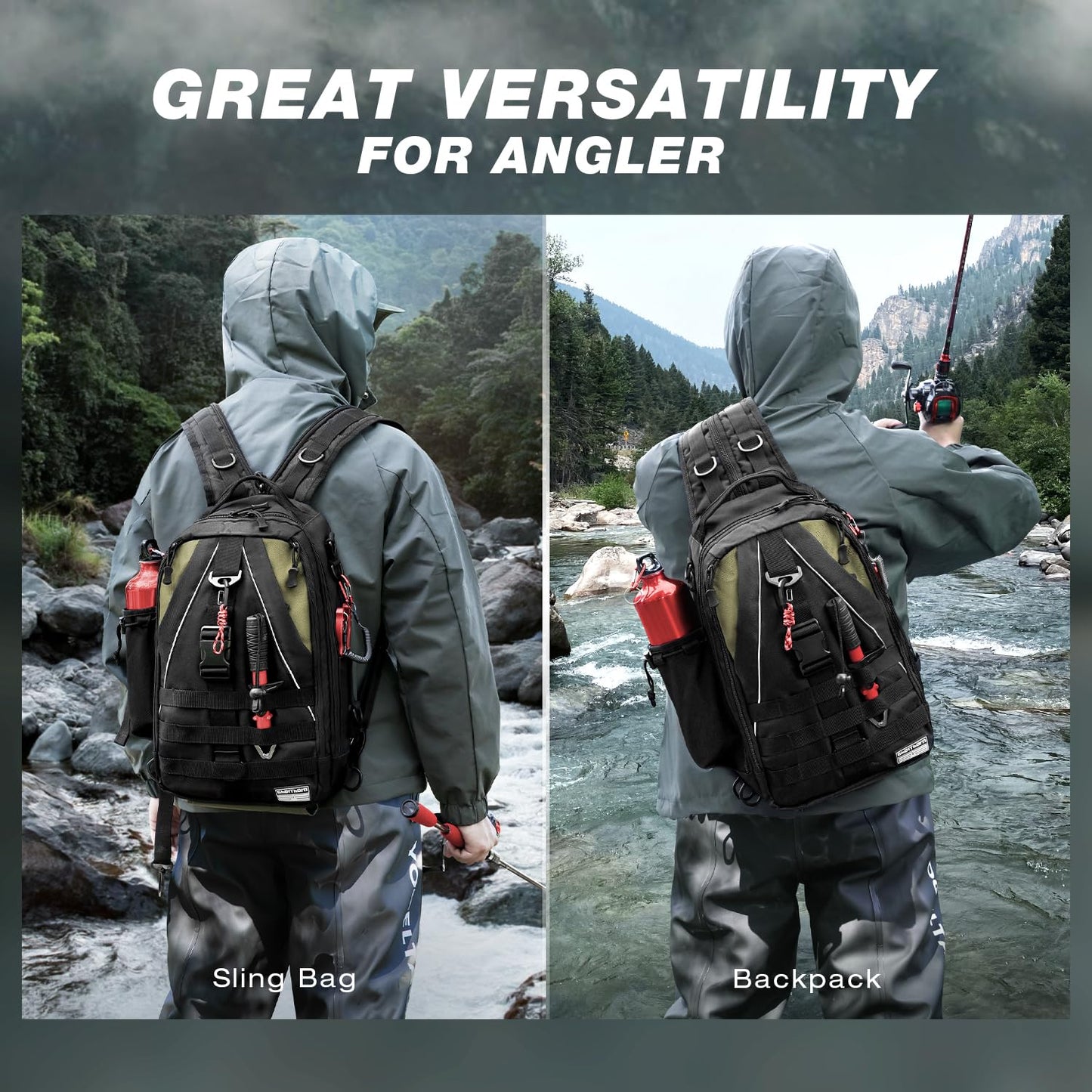 Ghosthorn Fishing Tackle Backpack Storage Bag - Outdoor Shoulder Backpack - Fishing Gear Bag Large Black