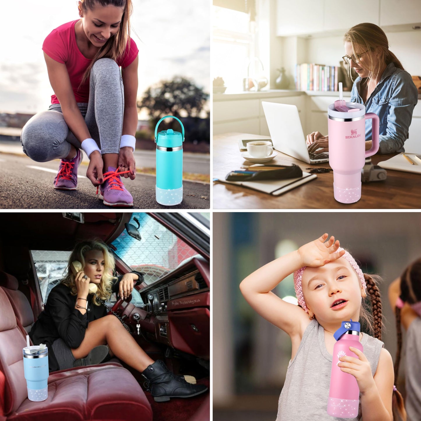 Silicone Boots for Stanley Cup 20-40 OZ, Glitter Boot for Stanley IceFlow 20 30 OZ, Bottom Protector Sleeve for Hydroflask 12-24 OZ Sports Water Bottle Boot Accessories (Clear Light Pink)