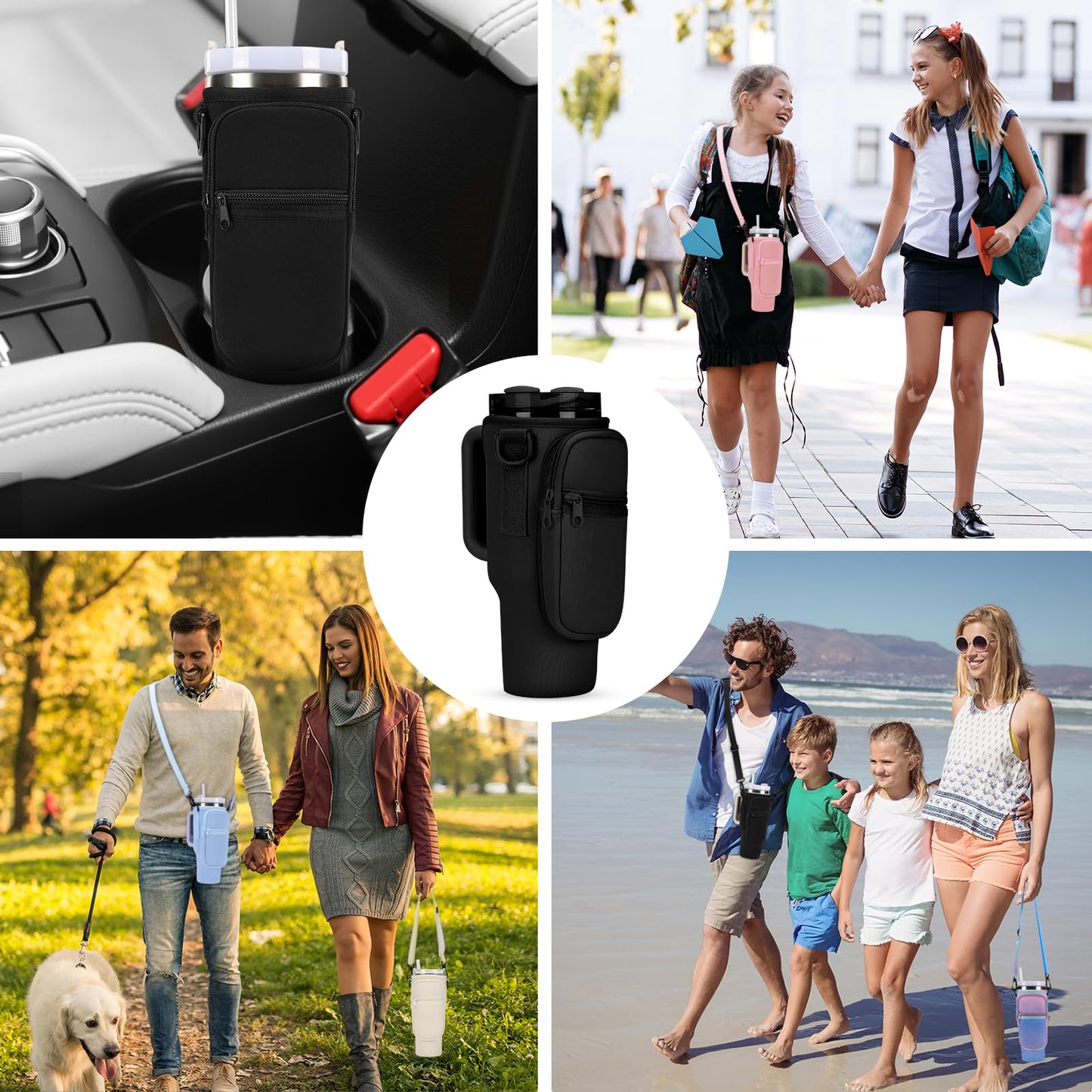 GOEWY Water Bottle Carrier Bag for Stanley 30oz Tumbler with Phone Pocket Water Bottle Holder with Strap Neoprene Water Bottle Pouch for Stanley Cup Accessories