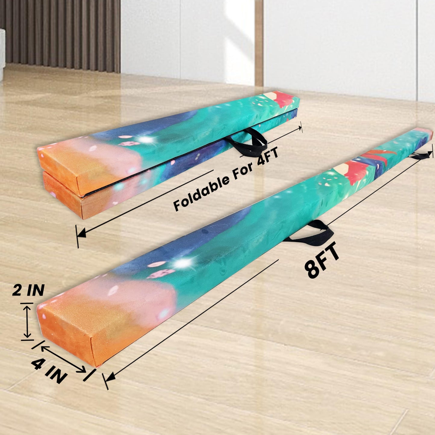 FC FUNCHEER 8FT Folding Balance Beam -Gymnastics Floor Beam - Gymnastics Equipment- Anti-Slip Bottom - Suede Cover - Carry Bag for Kids/Adults Home & Gym Center