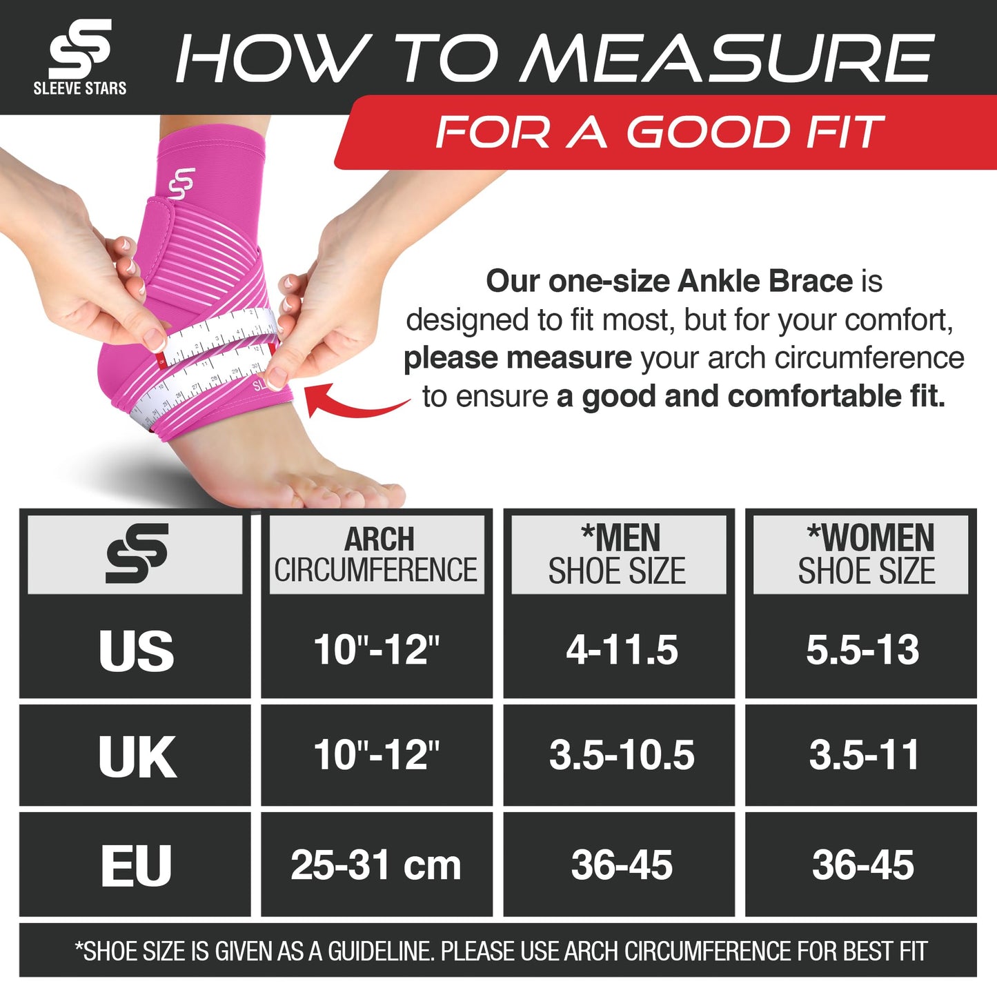 Sleeve Stars Ankle Brace for Sprained Ankle, Plantar Fasciitis Relief Achilles Tendonitis Brace, Ankle Support for Women & Men with Strap, Heel Protector Wrap for Pain & Compression (Single/Hot Pink)