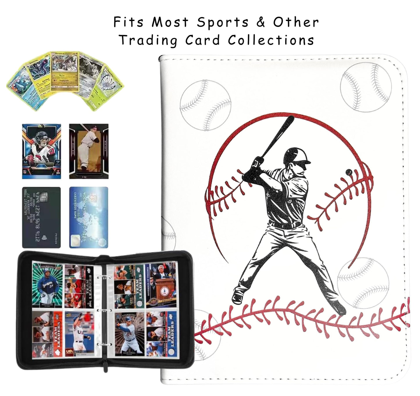 Baseball Card Binder 50 Sleeves 400 Card Holder. Sports Trading Cards Binder Album. 3 Ring Binder Card Holder. Compatible with Topps Cards. (White)