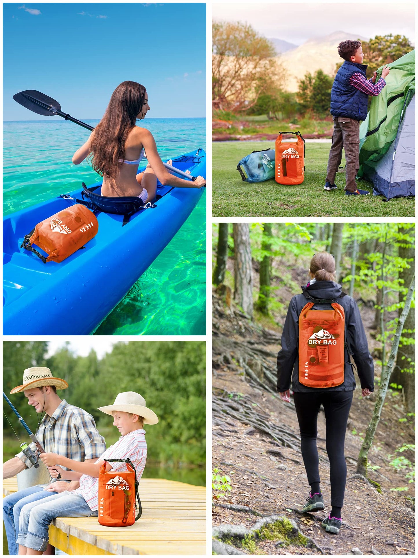 HEETA Waterproof Dry Bag for Women Men, Roll Top Lightweight Dry Storage Bag Backpack with Phone Case for Travel, Swimming, Boating, Kayaking, Camping and Beach, Transparent Orange 5L