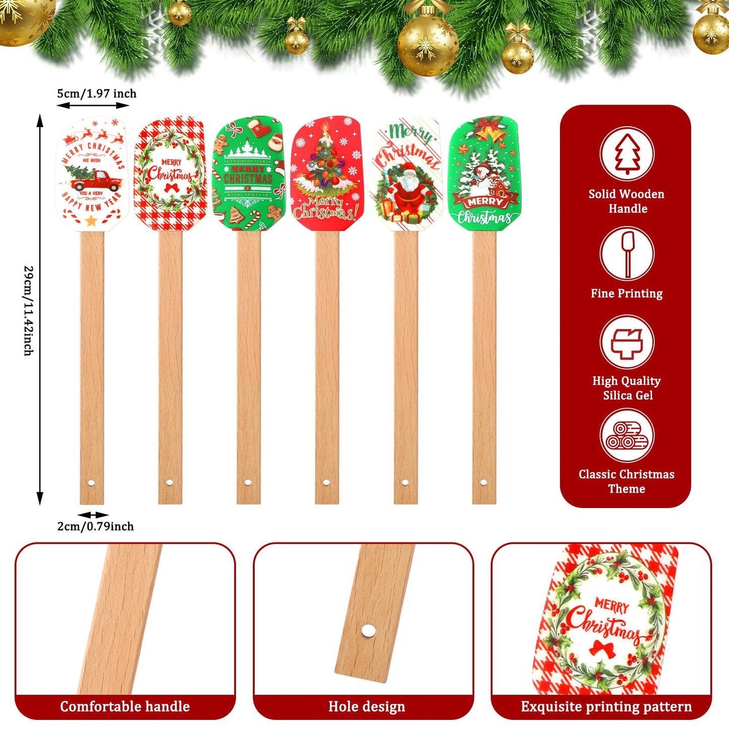 Zhehao 12 Pcs Christmas Silicone Spatulas Pot Holders Set Heat Resistant Pot Holders with Pocket Baking Gifts for Christmas Gift Party Supplies(Cute Christmas Style)