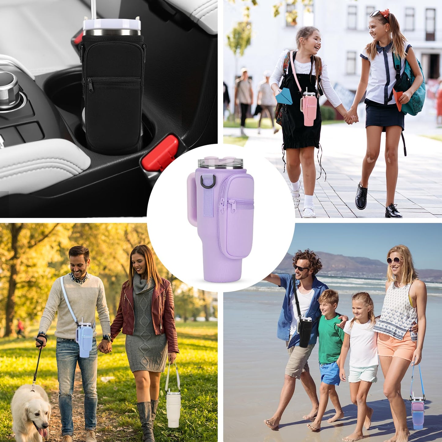 GOEWY Water Bottle Carrier Bag for Stanley 30oz Tumbler with Phone Pocket Water Bottle Holder with Strap Neoprene Water Bottle Pouch for Stanley Cup Accessories